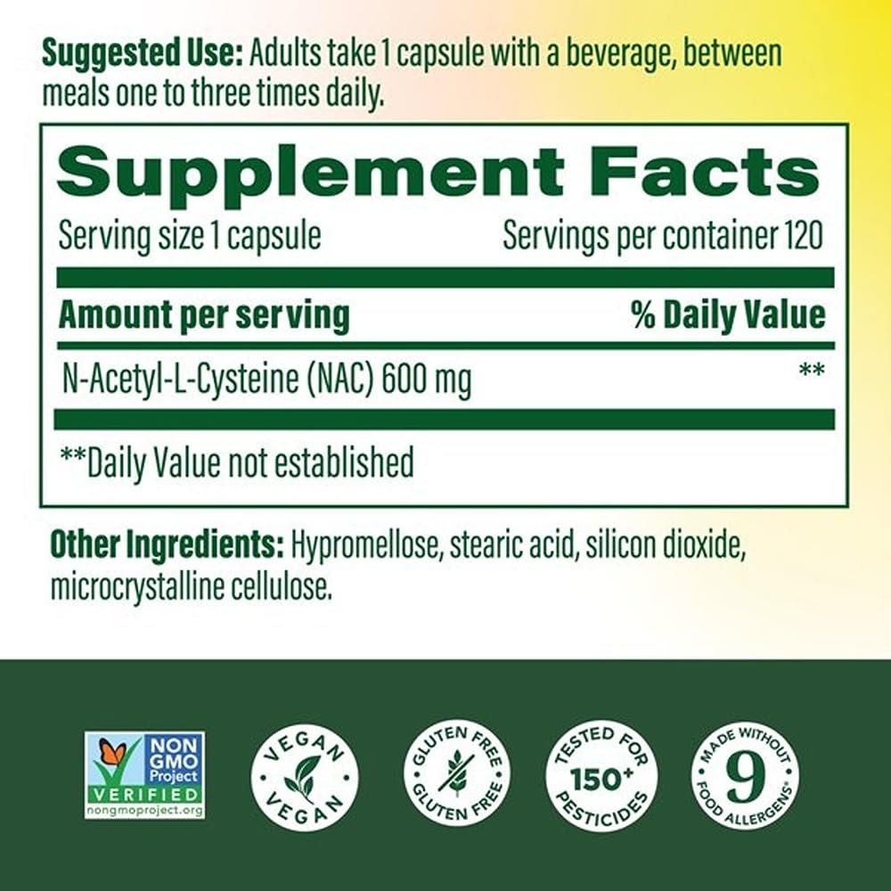 MegaFood NAC Supplement N-Acetyl Cysteine 600mg per Serving Capsule 120 Count