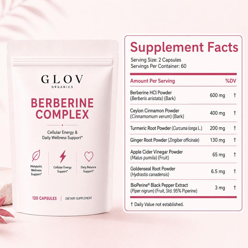 Glov Organics Berberine Complex, Cellular Energy & Metabolism Support Capsule, 1 Count