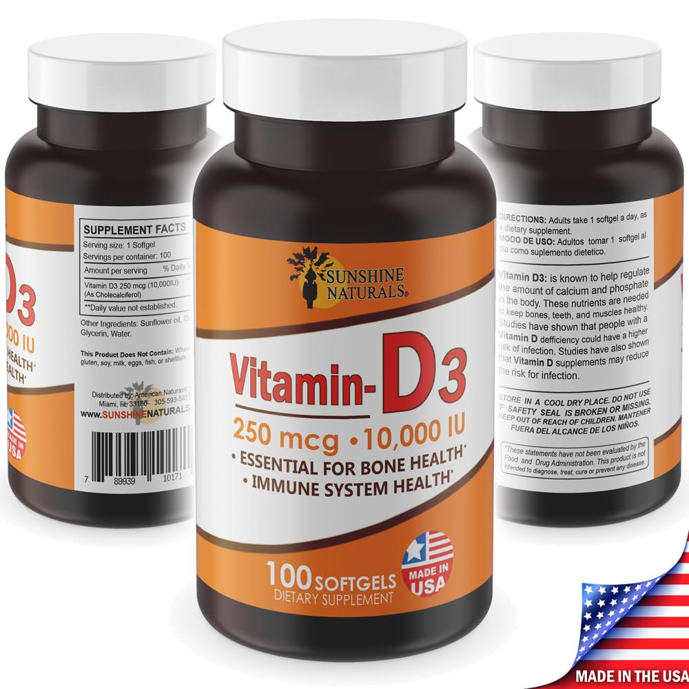 Sunshine Naturals Vitamin D3 Dietary Supplement Softgels 200