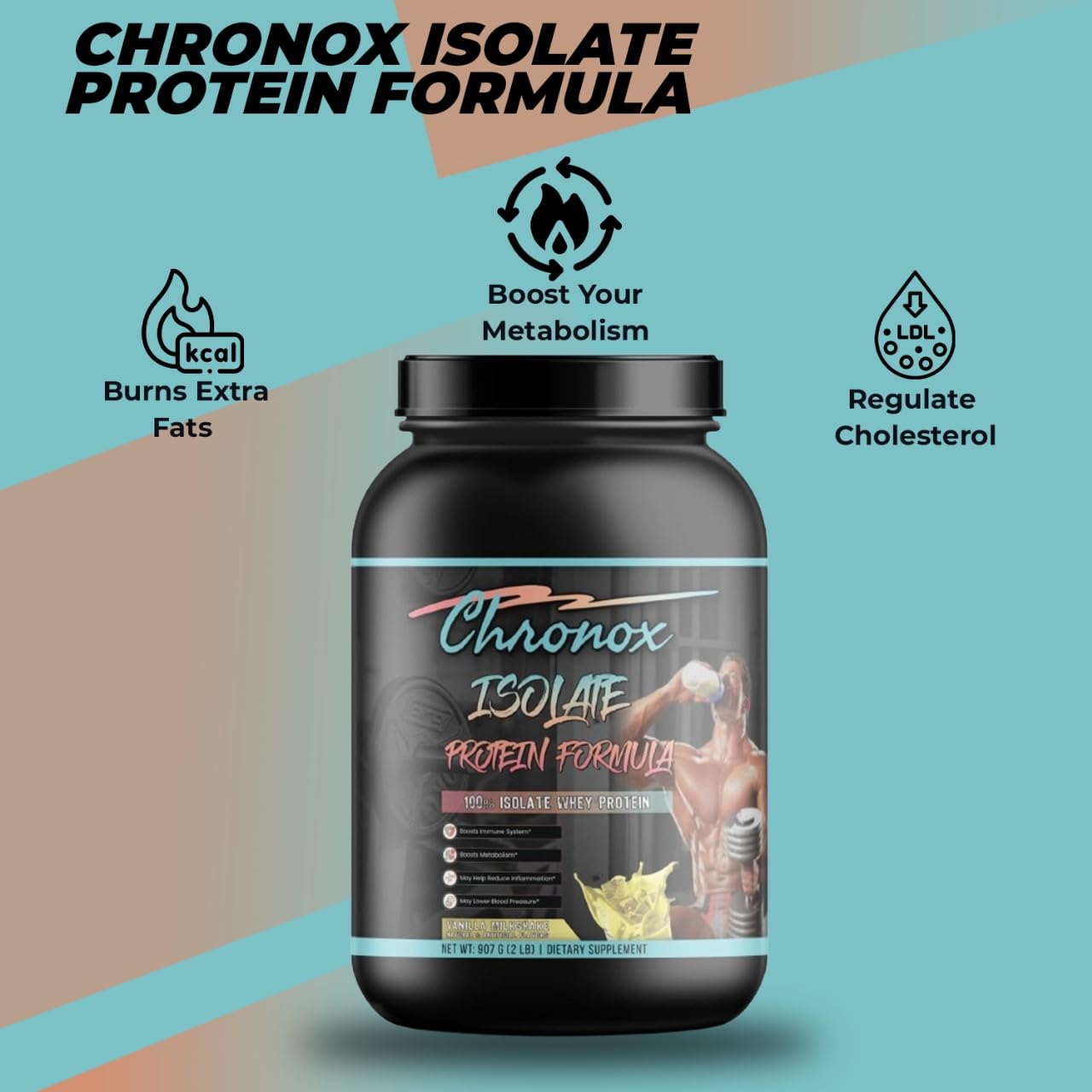 Chronox Isolate Whey Protein Powder Vanilla Flavor, 2 lb, 1 Pack