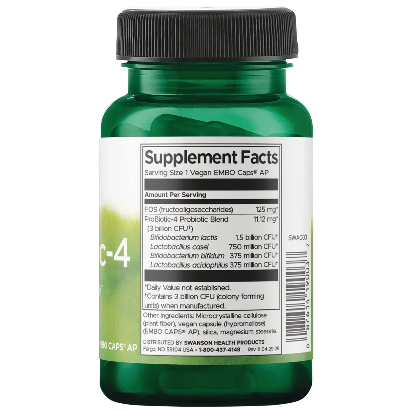 Swanson Probiotic-4 3 Billion CFU, 120 Capsules