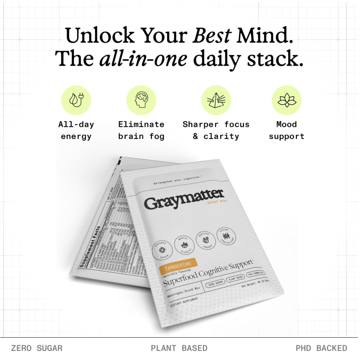 Graymatter Bright Mind Nootropic Powder, Tangerine, 20 Travel Packets