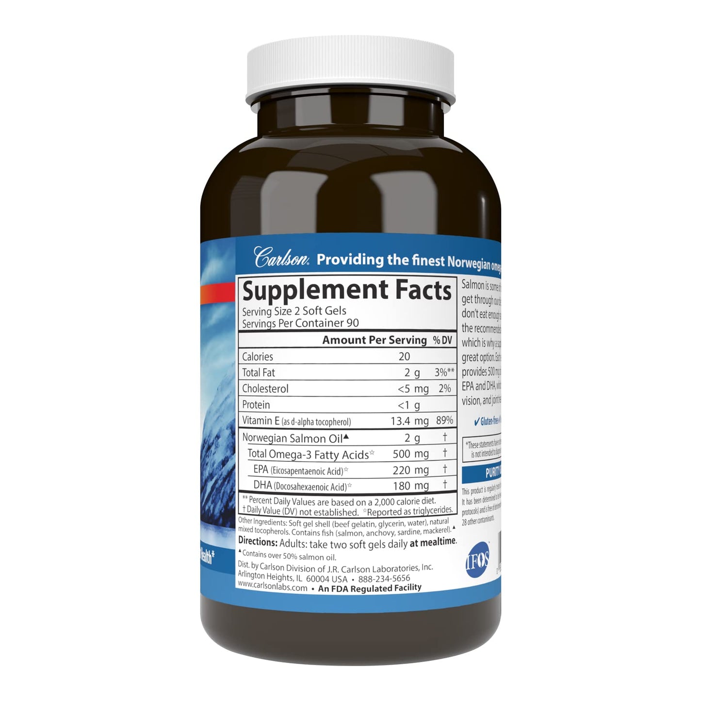 Carlson Salmon Oil 500mg Omega-3s Softgels 180 Count