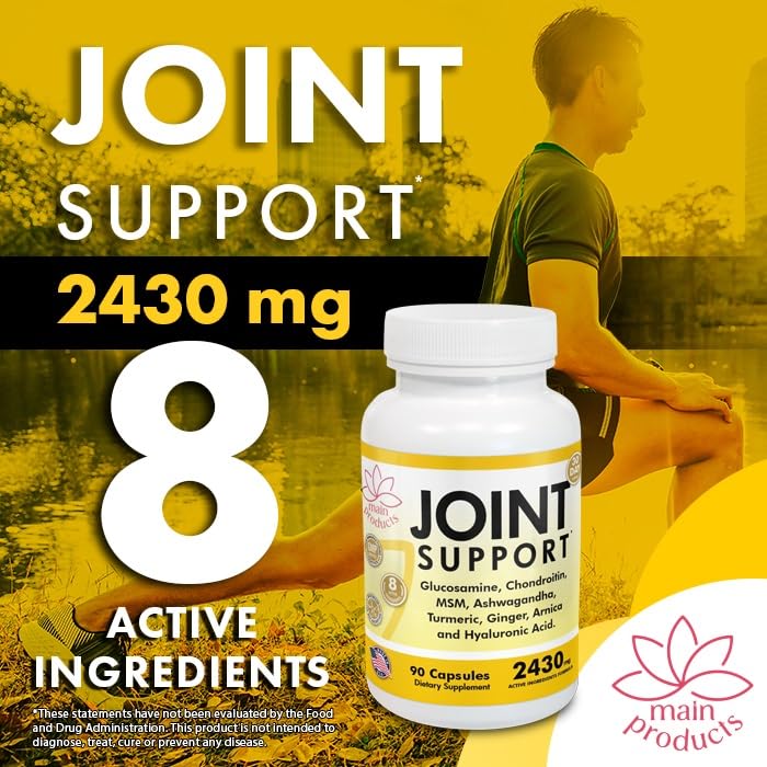 Main Products Glucosamine Chondroitin MSM Hyaluronic Acid Ashwagandha Turmeric Ginger Arnica Joint Support Supplement, Micronized, 2430mg, 180 Capsules