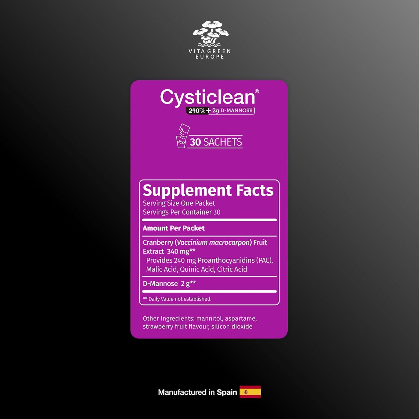 Cysticlean 240mg PAC + D-Mannose 2g Powder 3.22 oz
