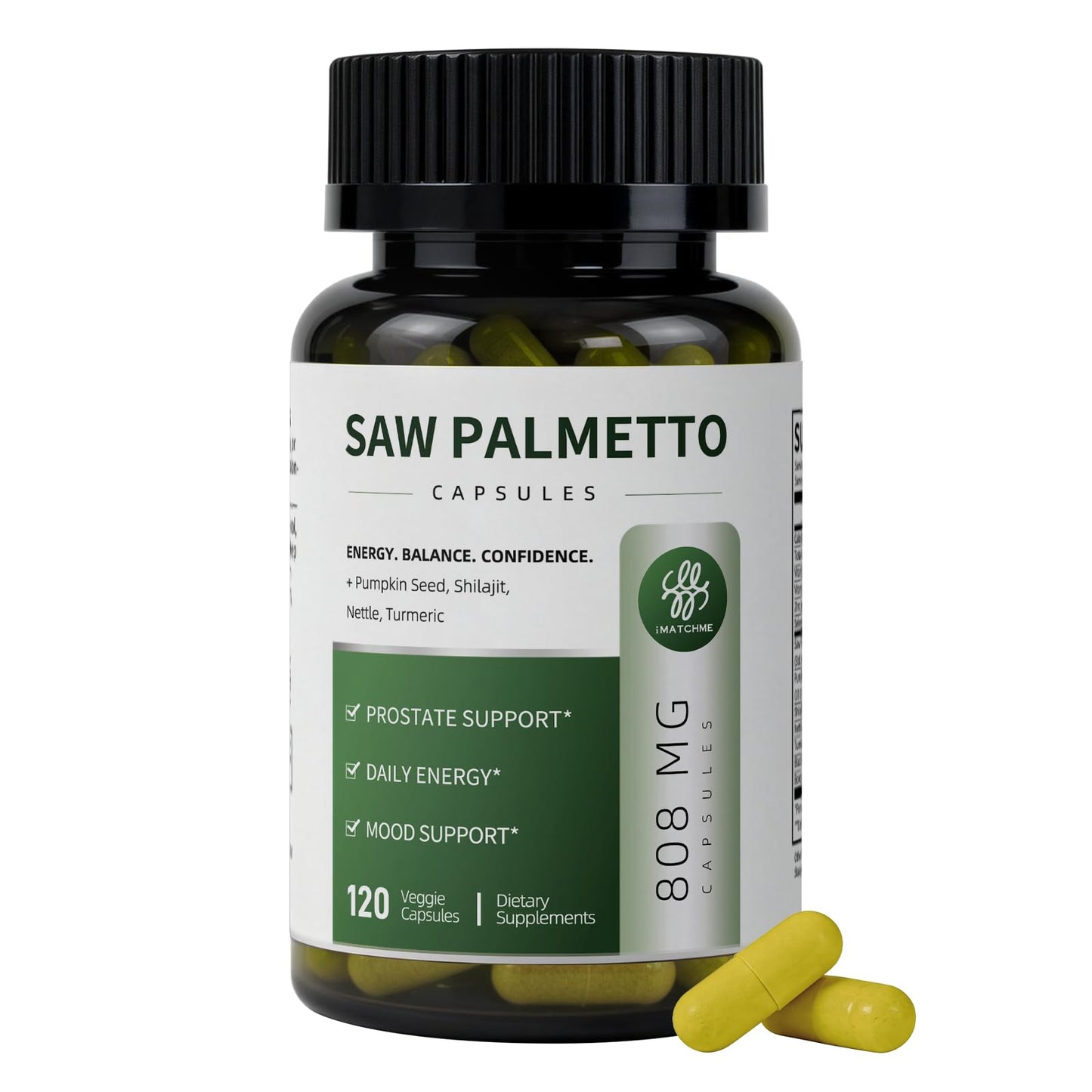 iMATCHME Saw Palmetto for Men Prostate Health Supplement with Pumpkin Seed Oil & Shilajit, 808mg per Serving, DHT Blocker, Vegan, Non-GMO, 120 Capsules