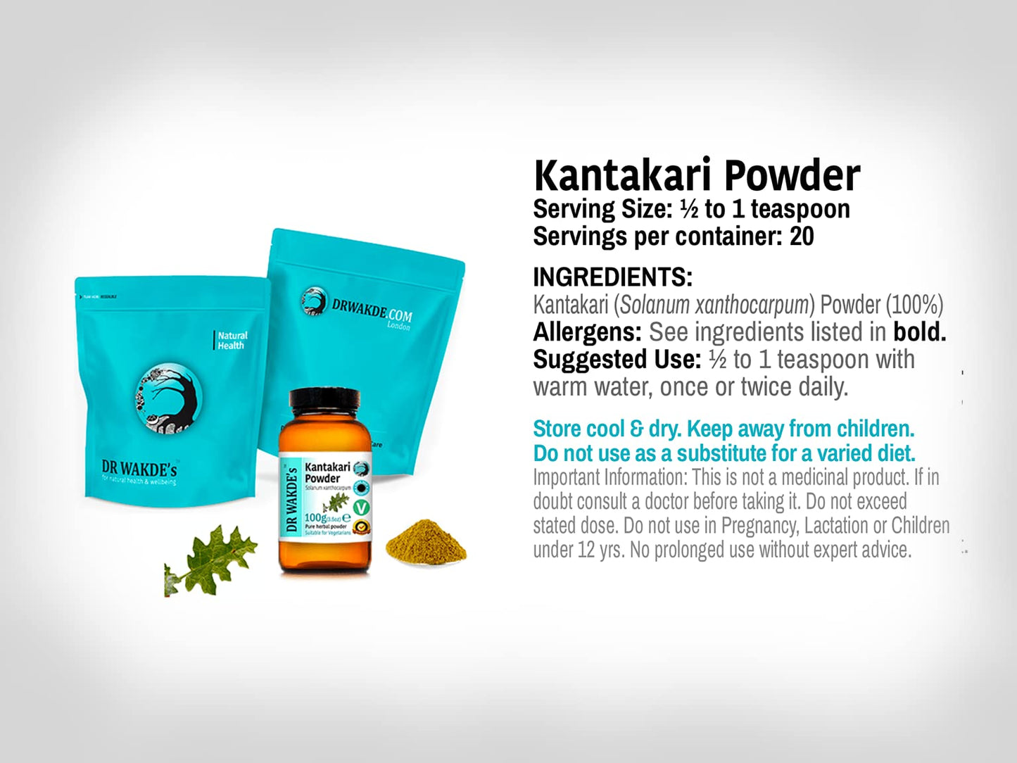 DR WAKDE's Kantakari Powder (Solanum xanthocarpum) 3.53 oz