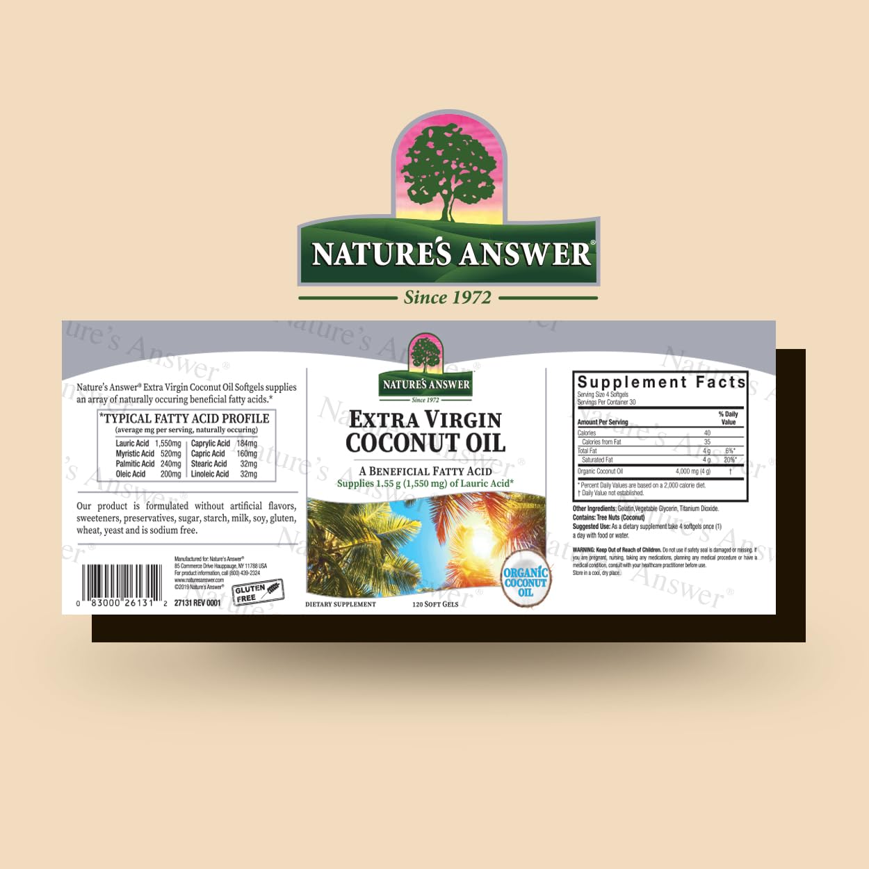 Nature's Answer Extra Virgin Coconut Oil Capsules, 120 Capsules