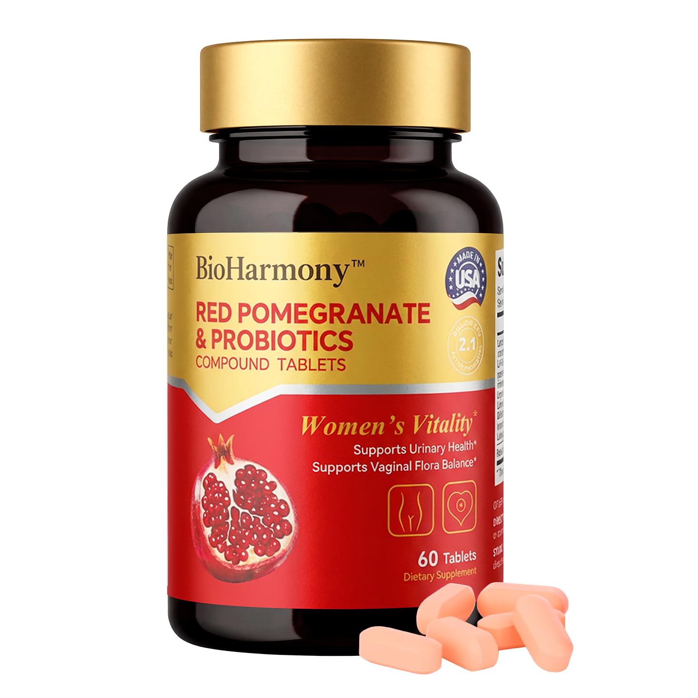 BioHarmony Probiotics for Women Vaginal Flora 4.2 Billion CFU Multi-Strain Probiotic with Red Pomegranate – Supports Vaginal pH Balance & Urinary Health, 60 Tablets