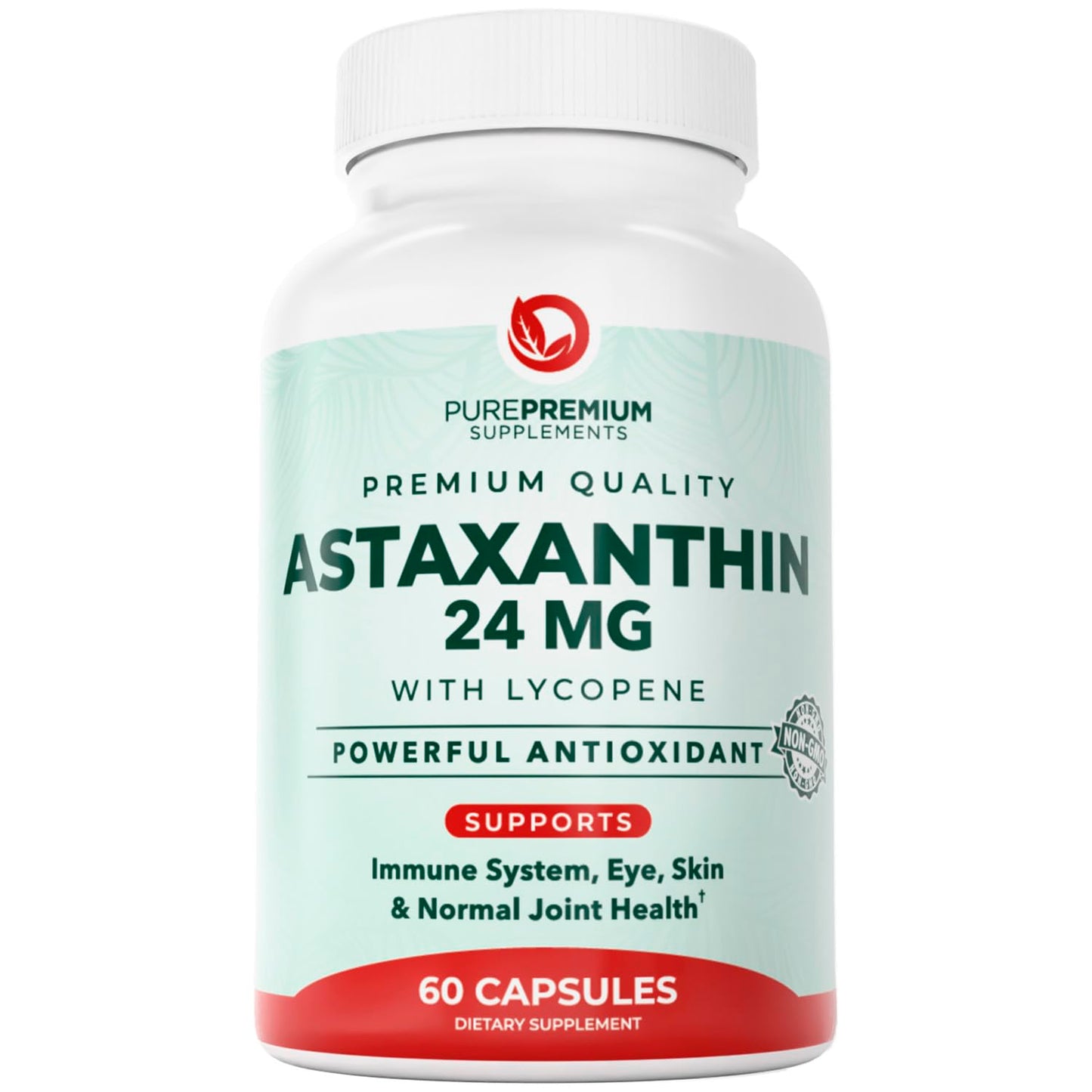PurePremium Supplements Astaxanthin 24mg with Lycopene 50mg Softgel 60 Count