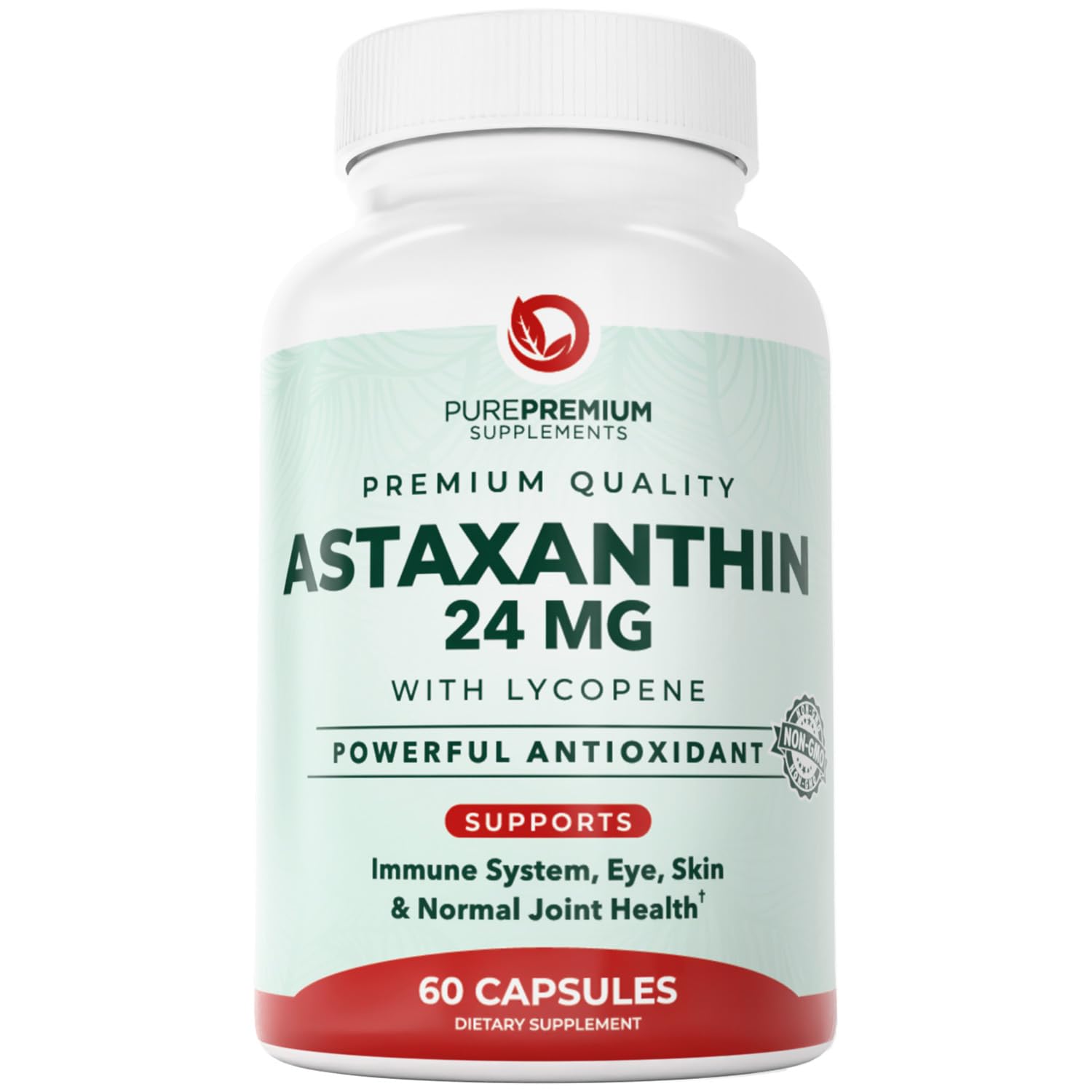 PurePremium Supplements Astaxanthin 24mg with Lycopene 50mg Softgel 60 Count