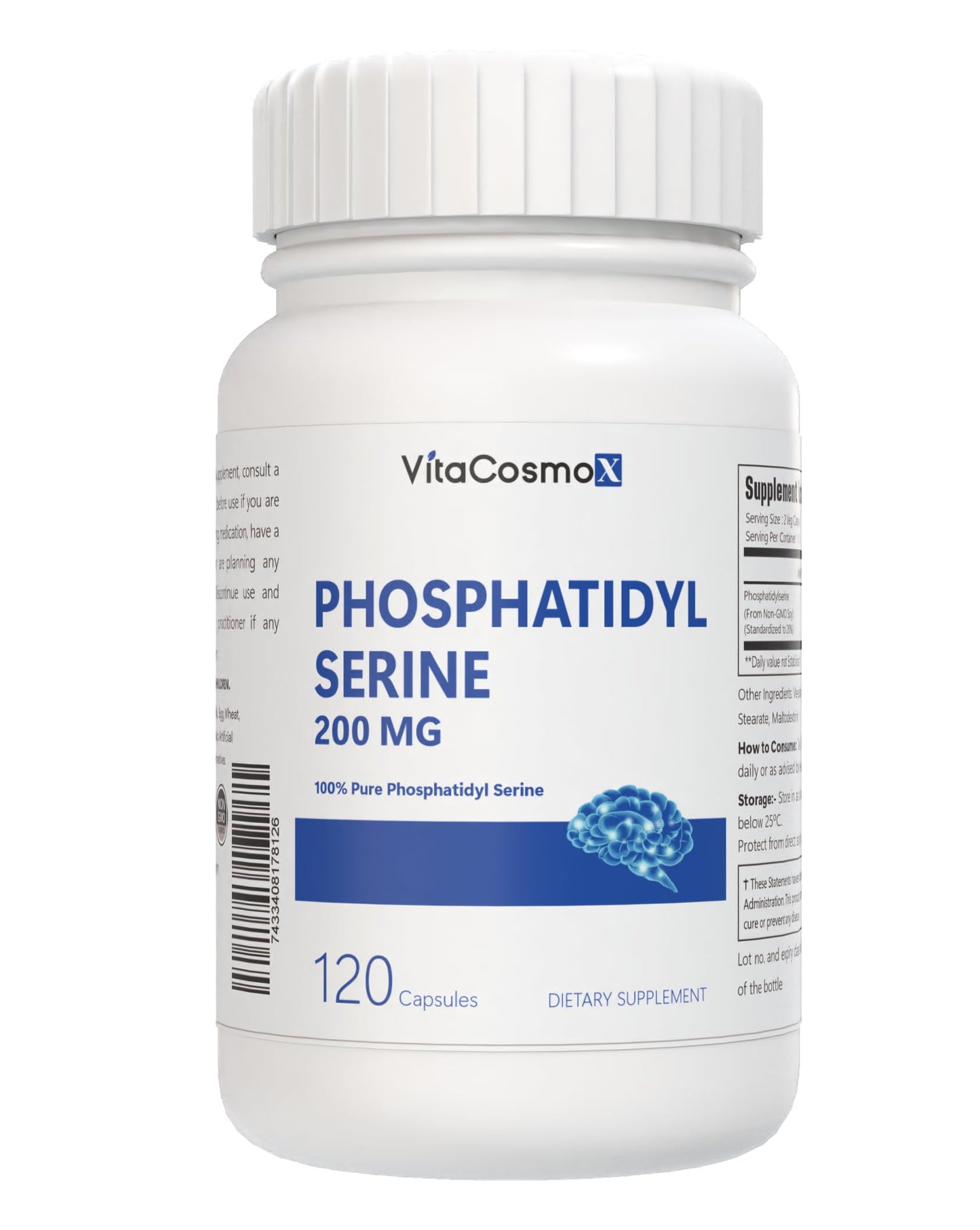VitaCosmoX Phosphatidylserine, 200 mg Veggie Capsules, 120 Count
