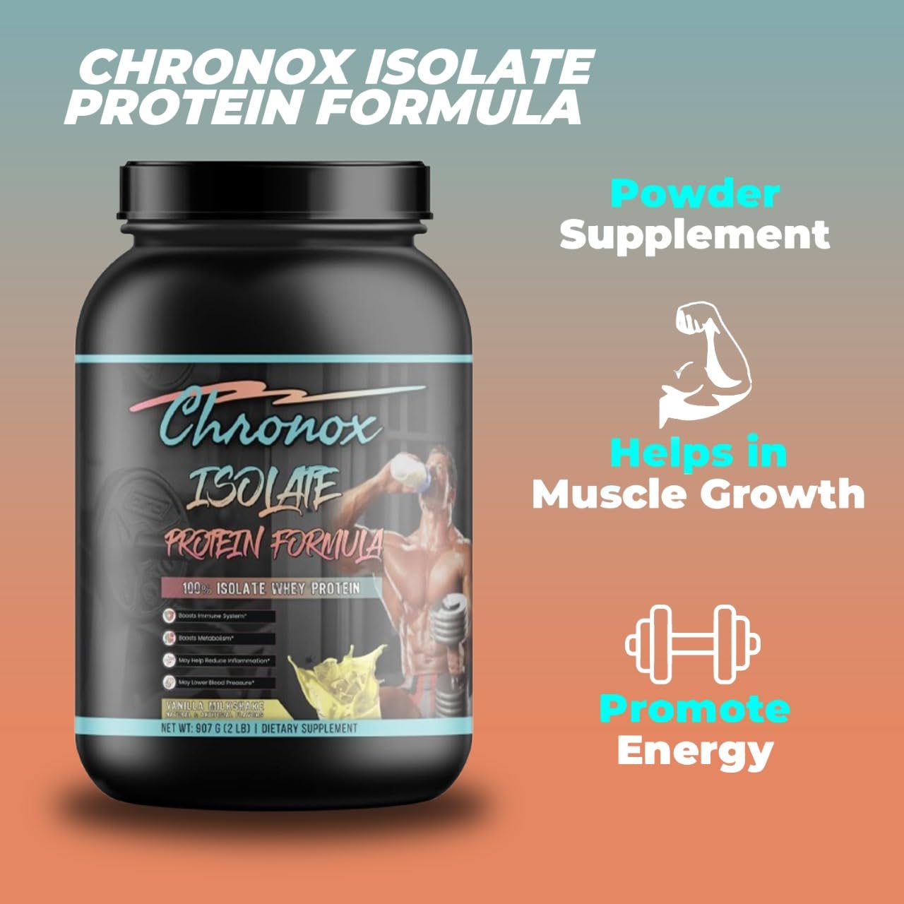 Chronox Isolate Whey Protein Powder Vanilla Flavor, 2 lb, 1 Pack