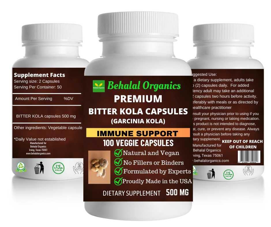 Behalal Organics Bitter Kola Supplement Capsules, 100 Count