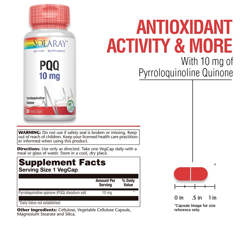SOLARAY PQQ 10 mg Pyrroloquinoline Quinone Capsules, 30 Count