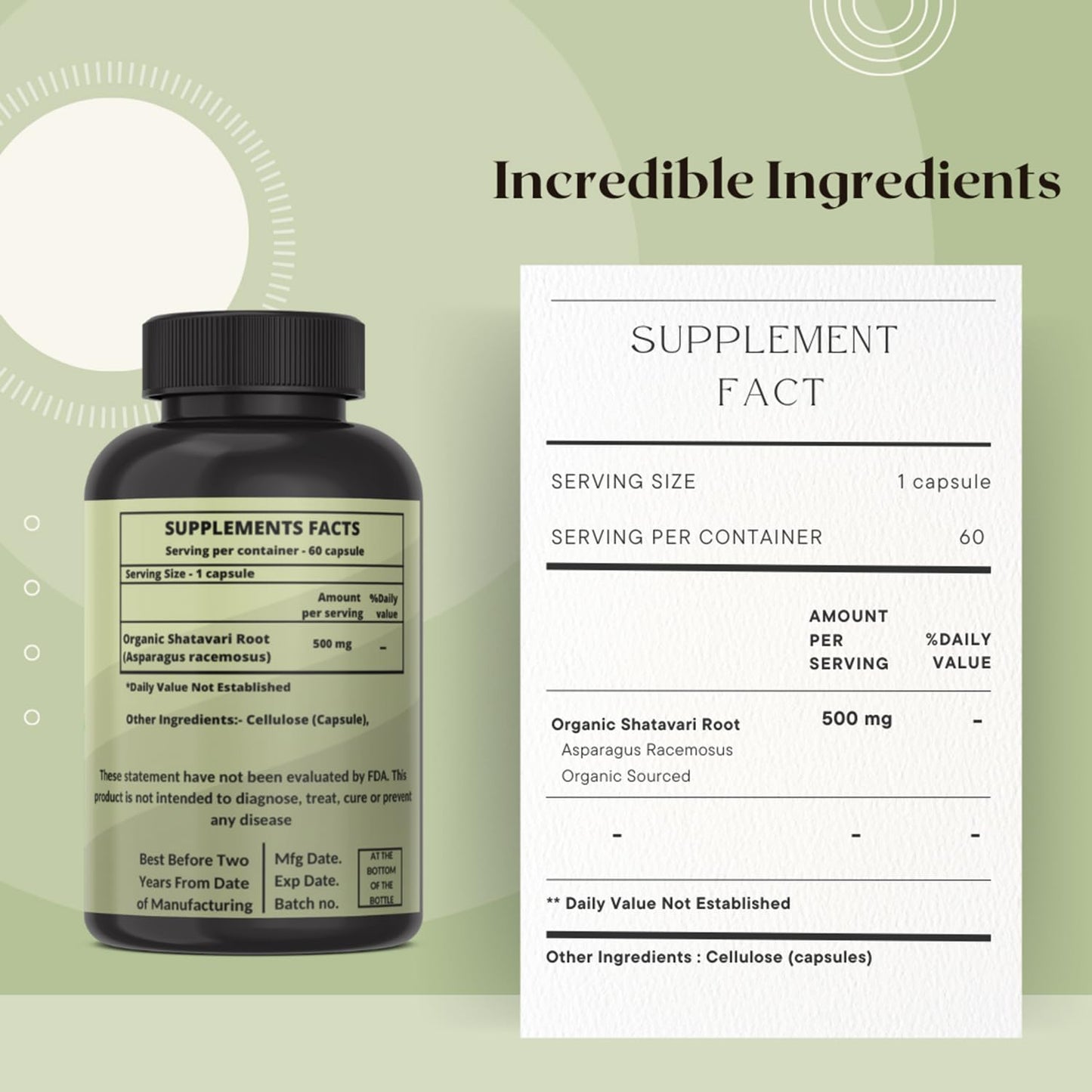 Heroot Shatavari Root 500mg (Asparagus racemosus) Capsules, 120 Count