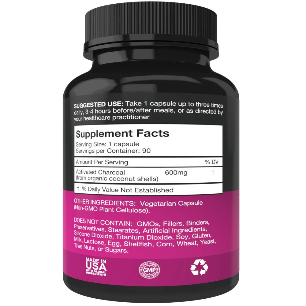 Purest Vantage Pure Organic Activated Charcoal Capsules, 90 Count