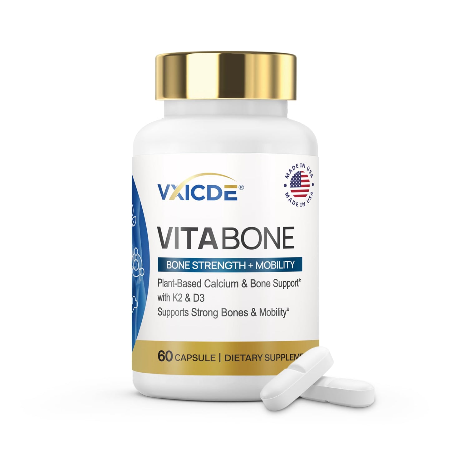 VXICDE VitaBone Plant-Based Calcium with Vitamin D3 & K2 Capsules, 60 Count