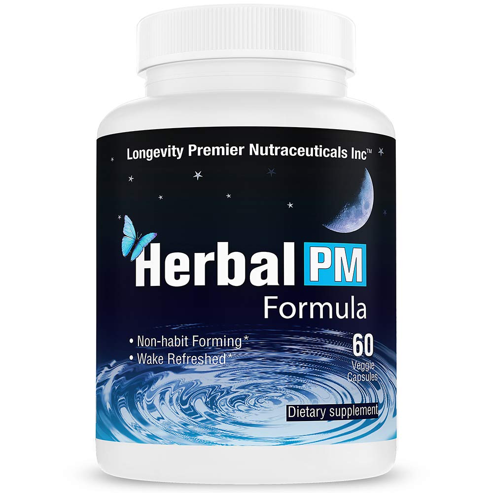 Longevity Premier Nutraceuticals Herbal PM - Herbal Sleep Formula with 5-HTP, Melatonin, Valerian & GABA, 60 Veggie Capsules