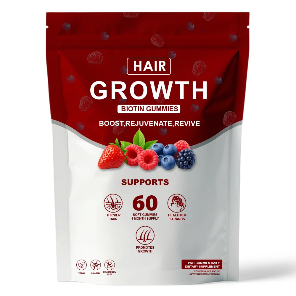 SUUDUUL Hair Growth Gummies for Black Women with Biotin-Silica Complex (5000mcg Biotin) & Vitamin D (30mcg), Supports Hair, Skin & Nails Health, Non-GMO, 60 Gummies