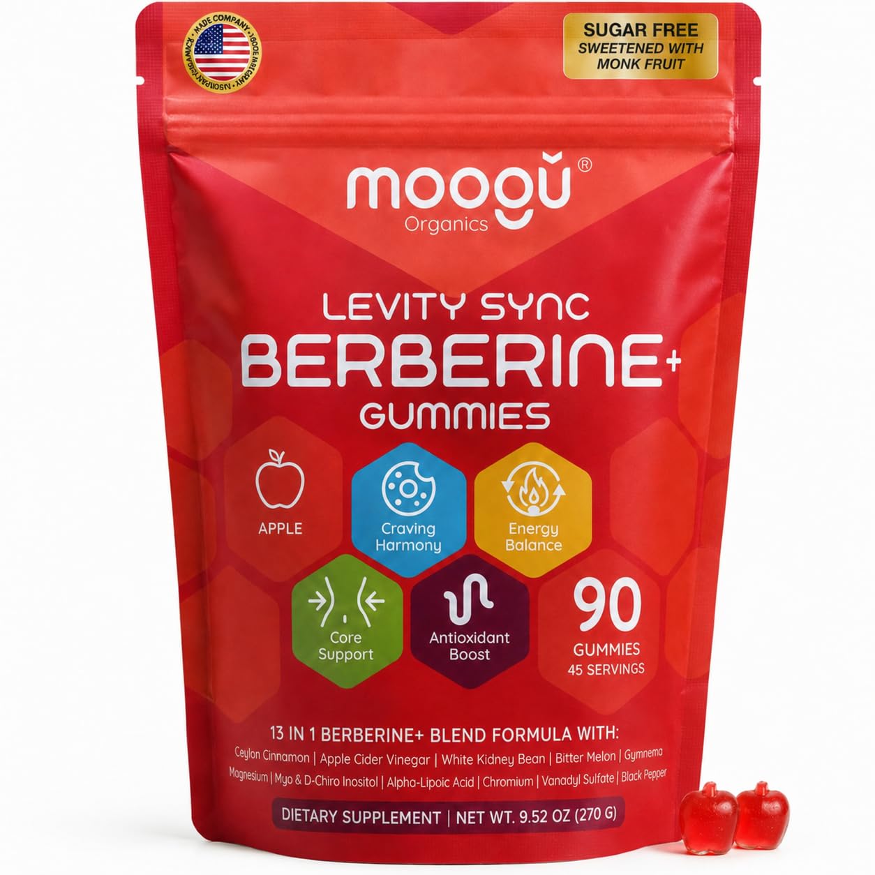 Moogǔ Organics Berberine 3000mg & Ceylon Cinnamon Advanced Gummies, 90 Count