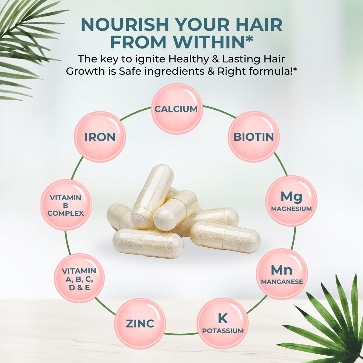 VITAL NUTRITIVE Biotin Hair Growth Vitamins - Hair, Skin & Nails Supplement Capsules, 60 Count