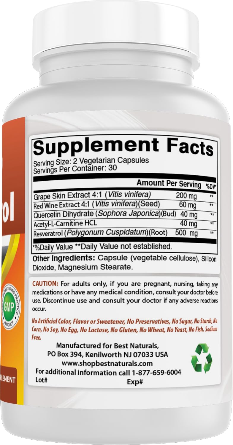 Best Naturals Resveratrol Complex 500 mg Capsules, 120 Count