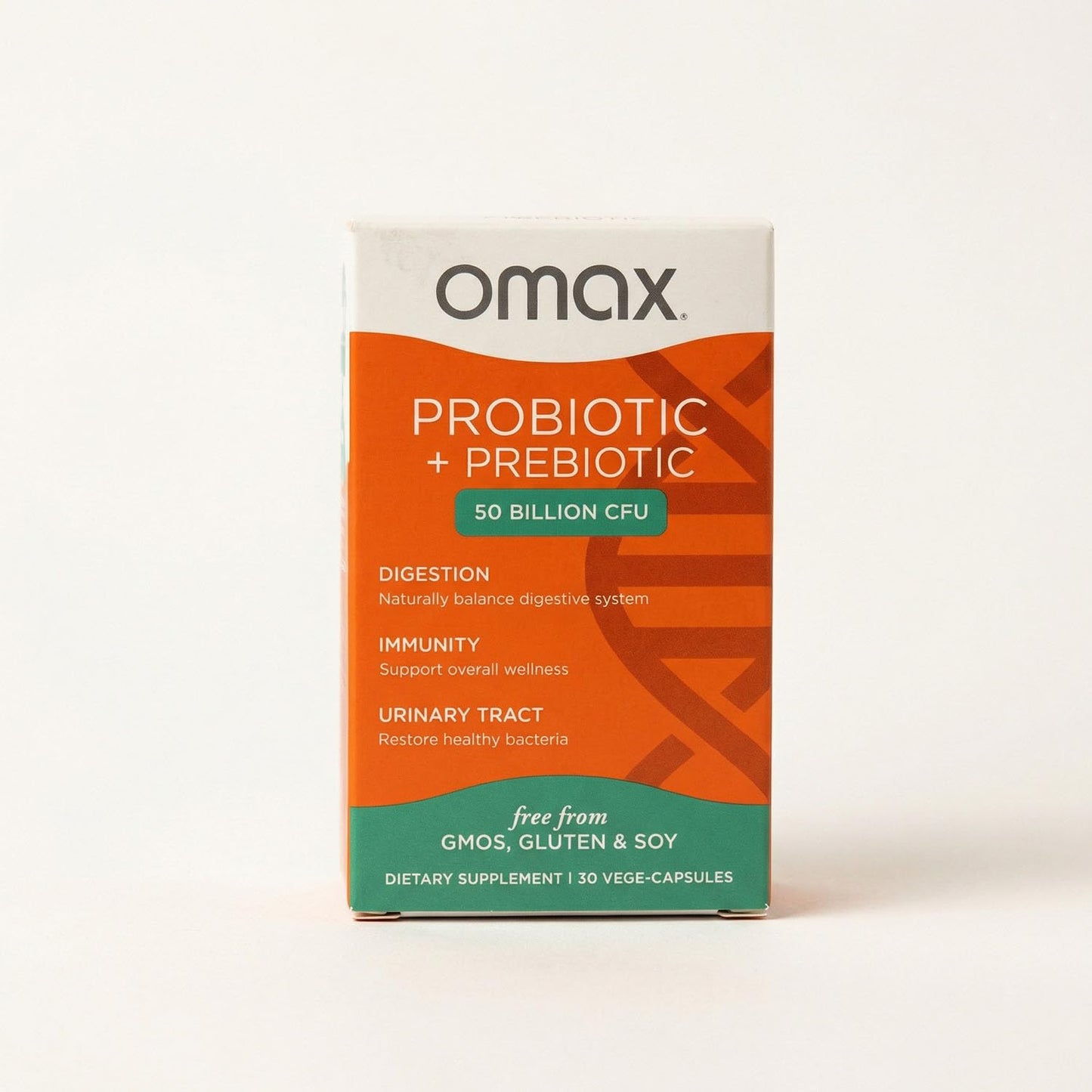 Omax3 Prebiotic & Probiotic 50 Billion CFU + Chicory Inulin, 10 Strains, Acidophilus, Vegan, Dairy Free, Gluten Free, 30 Capsules
