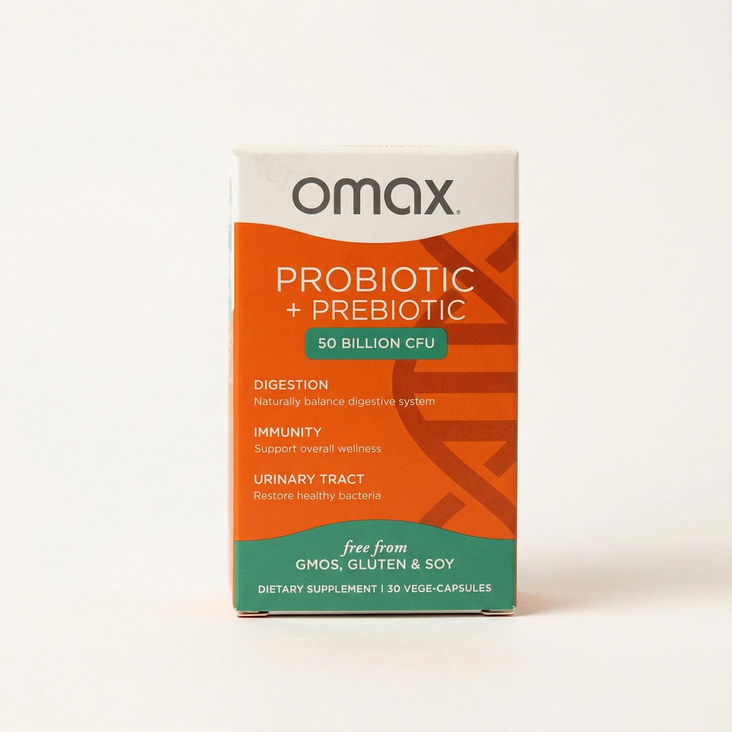 Omax3 Prebiotic & Probiotic 50 Billion CFU + Chicory Inulin, 10 Strains, Acidophilus, Vegan, Dairy Free, Gluten Free, 30 Capsules