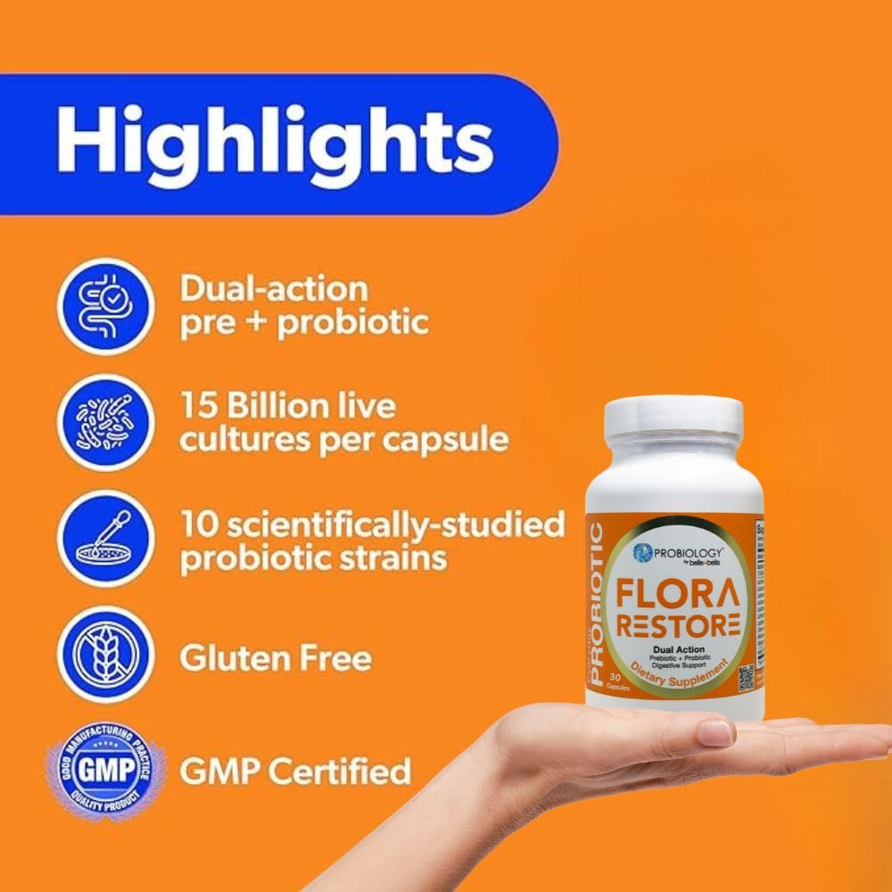 belle+bella Flora Restore Daily Probiotic 15 Billion Live Cultures 30 Capsules