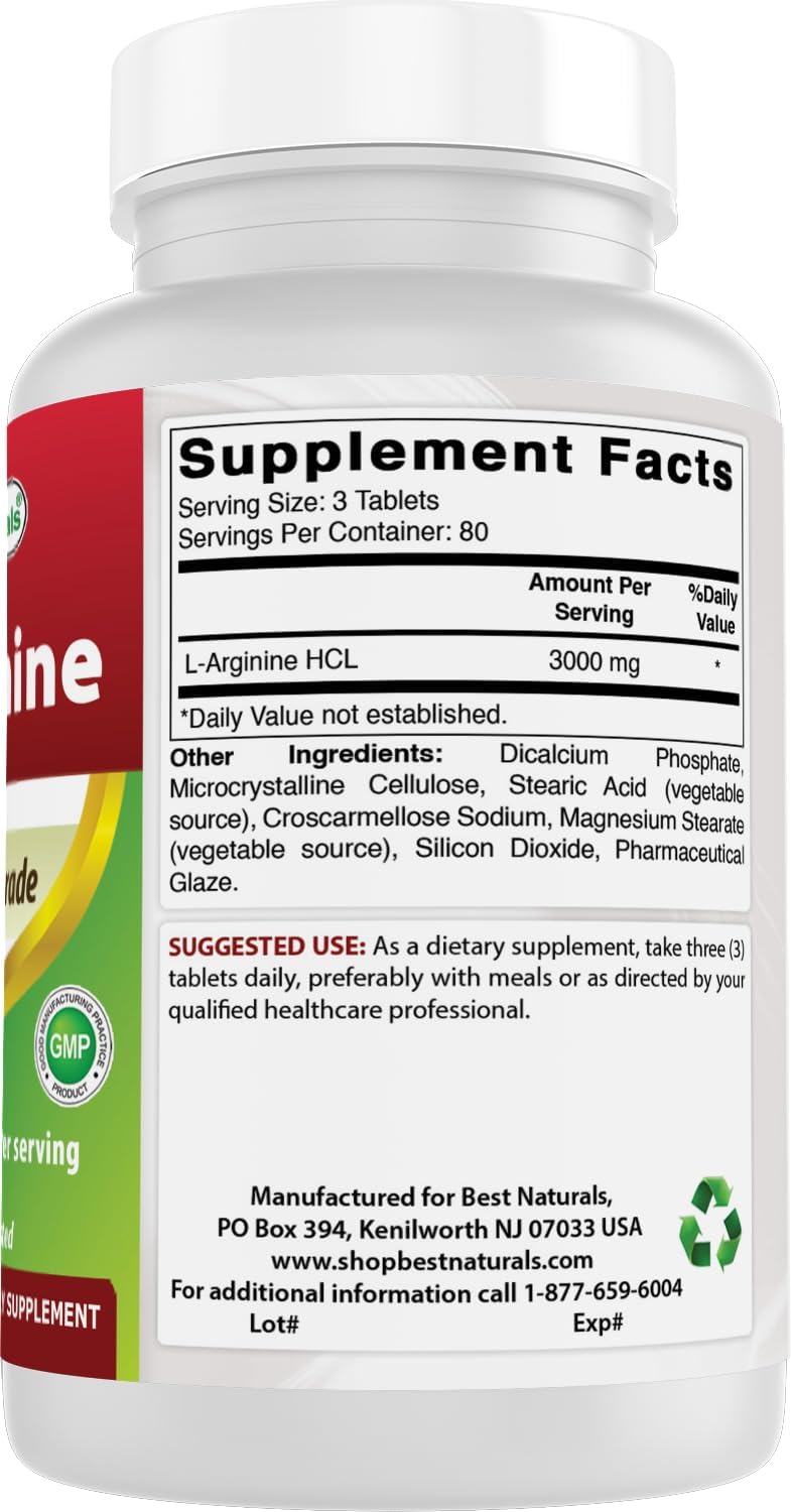 Best Naturals L-Arginine 3000mg Per Serving Tablet 240 Tablets