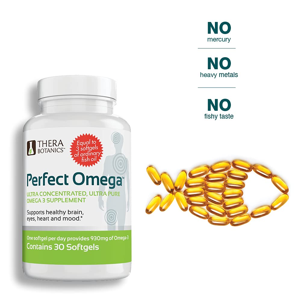 Therabotanics Perfect Omega Fish Oil Supplement EPA & DHA - High Absorption, Concentrated Omega 3 for Heart, Brain, Eye, & Metabolic Health - Alaskan Fish Oil Softgels, 60 Count