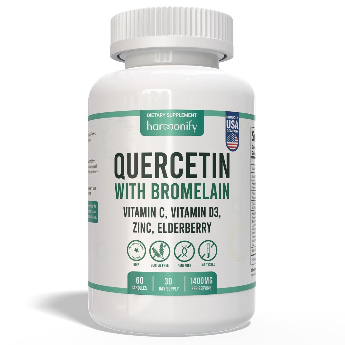 HARMONIFY Quercetin with Bromelain Immune Blend with Zinc Elderberry Vitamin C & D 5000 IU, Artemisinin, Irish Sea Moss, Echinacea, Garlic, Turmeric, Reishi and Ginger, 60 Capsules