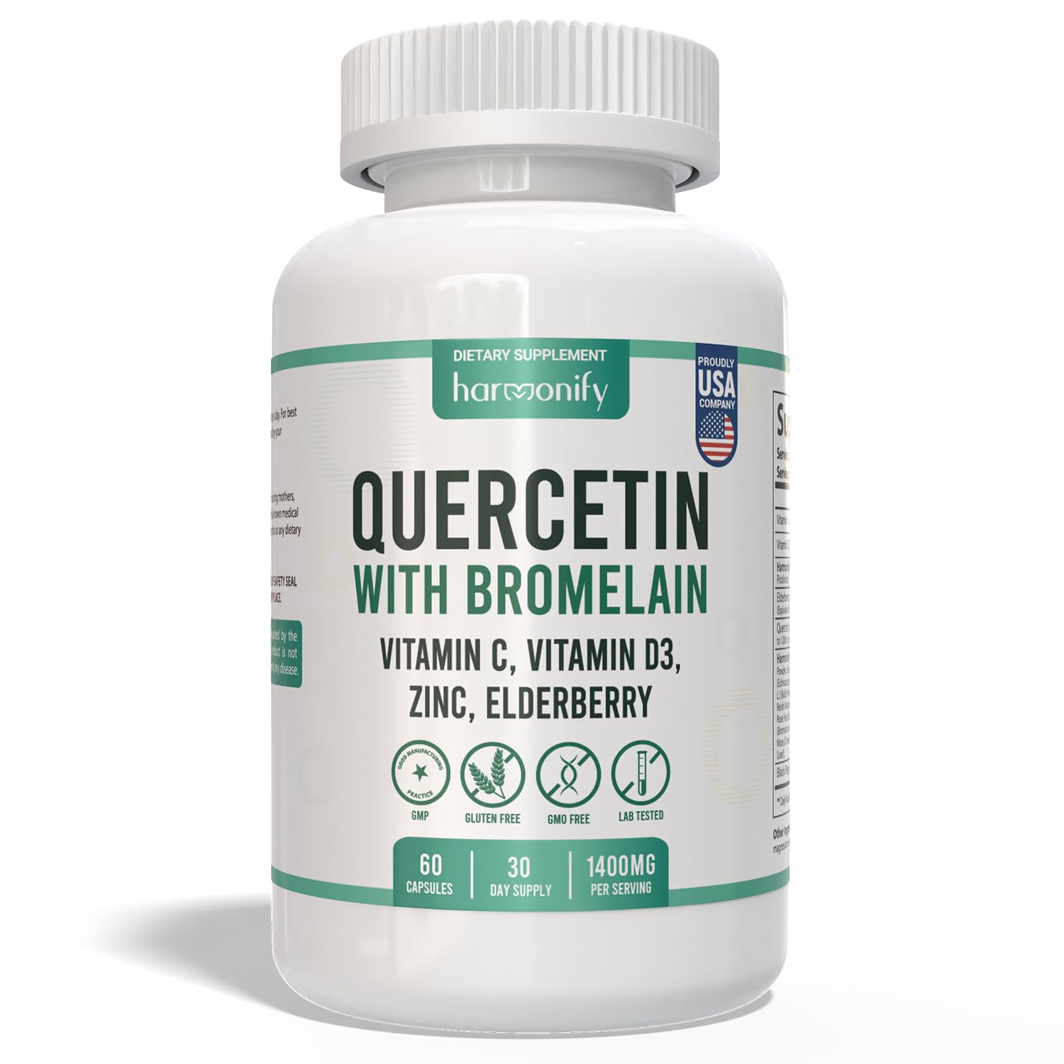 HARMONIFY Quercetin with Bromelain Immune Blend with Zinc Elderberry Vitamin C & D 5000 IU, Artemisinin, Irish Sea Moss, Echinacea, Garlic, Turmeric, Reishi and Ginger, 60 Capsules