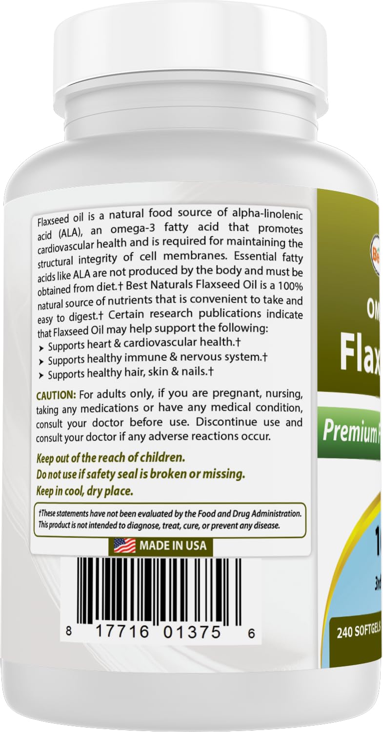 Best Naturals Flaxseed Oil 1000 mg Softgels 240