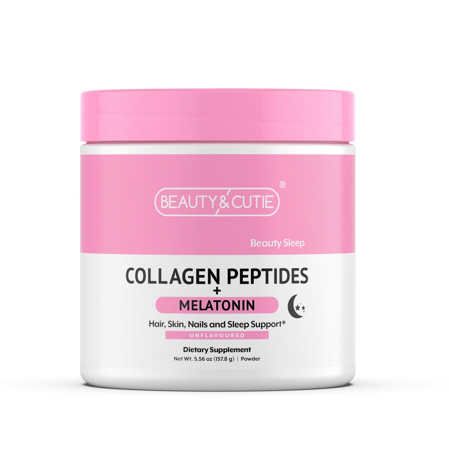 BEAUTY AND CUTIE Melatonin 5 mg with Collagen Peptides Powder, 5.56 oz