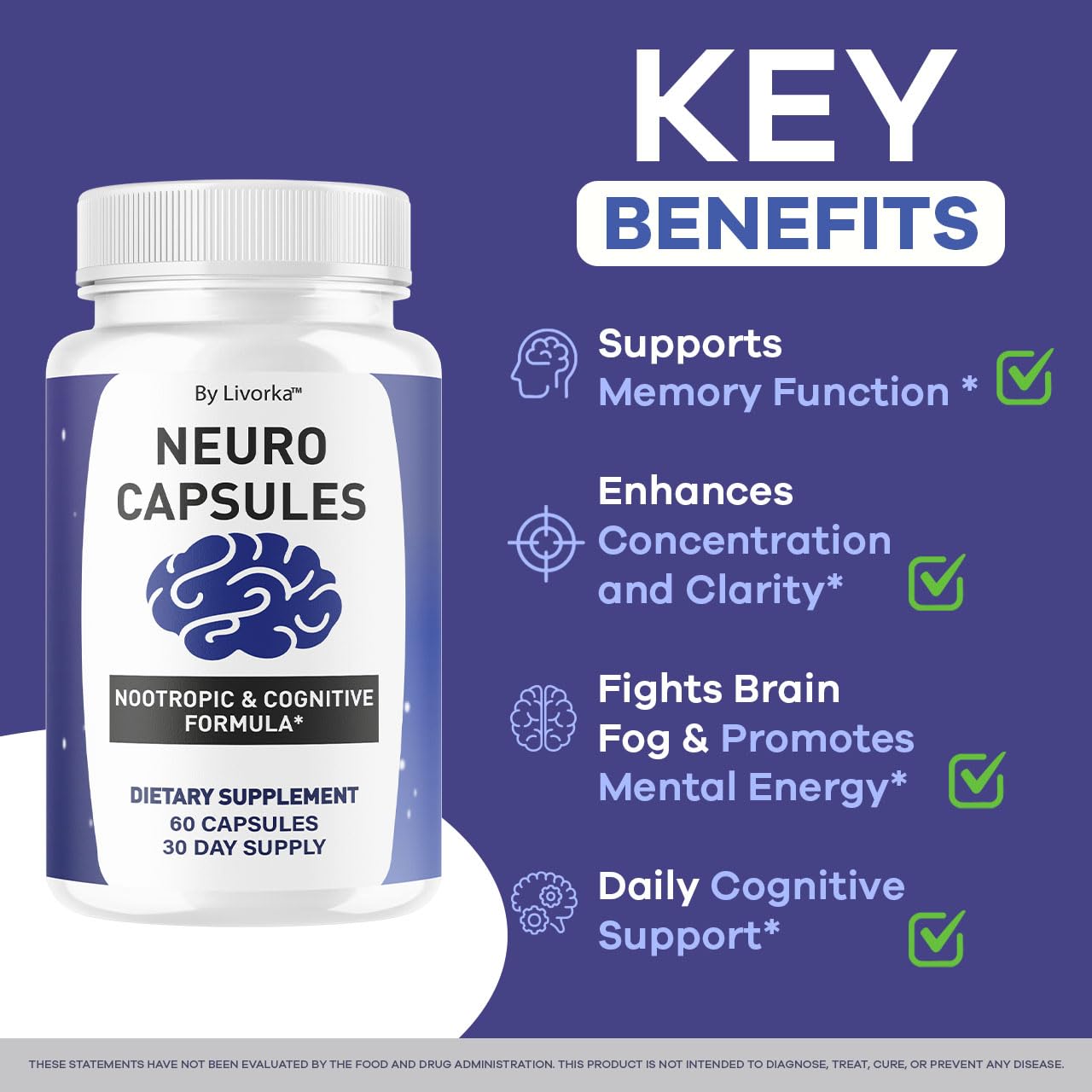 LIVORKA Neuro Capsules Brain Health and Memory Support Advanced Formula, 120 Capsules