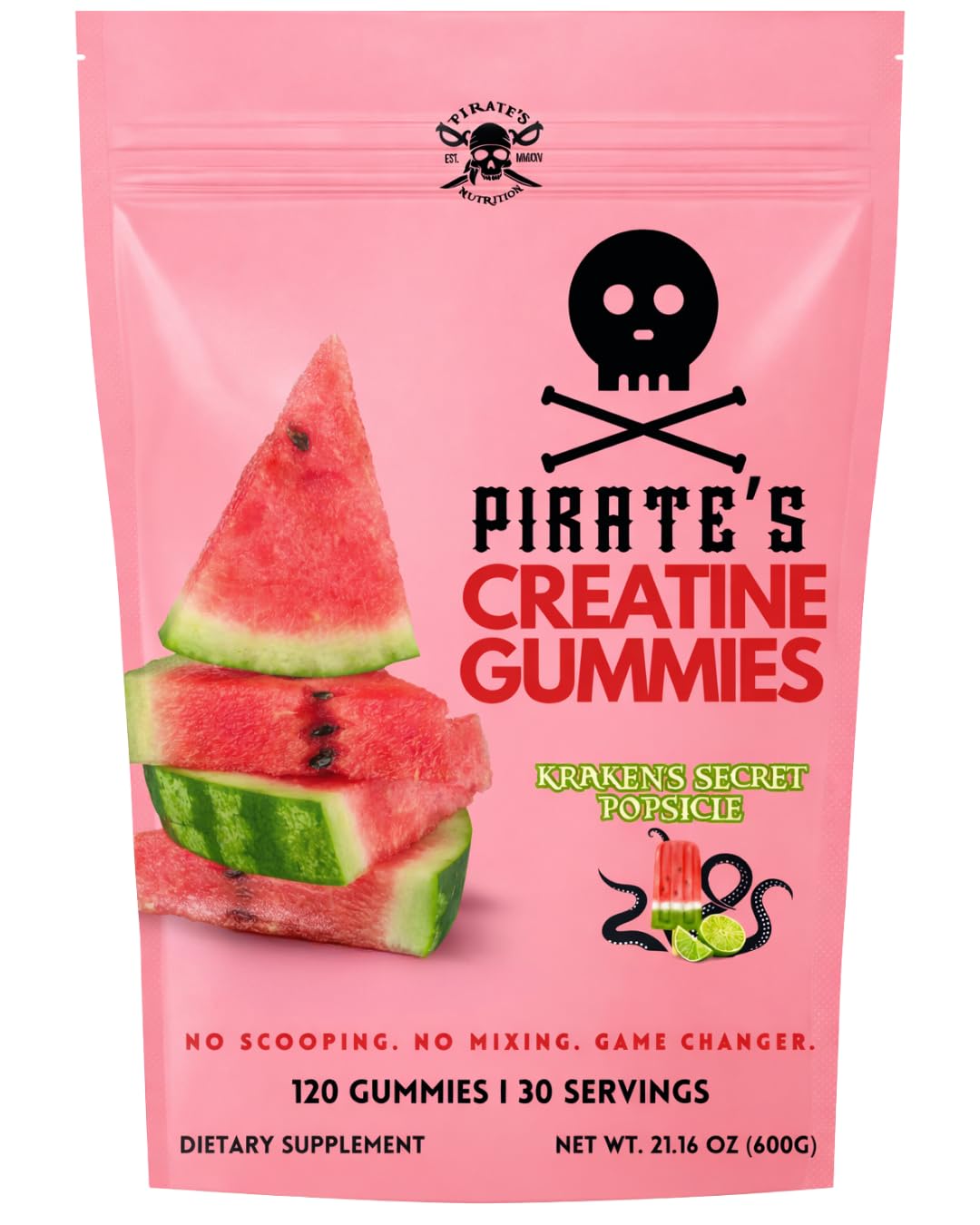 Pirate's Nutrition Kraken's Secret Popsicle Creatine Gummies, 120 Count