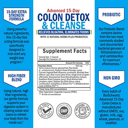 Unknown Colon Cleanser and Detox for Digestive Support - 15 Day Fast-Acting Extra Strength Cleanse with Probiotic Fiber, Psyllium Husk and Noni for Constipation Relief and Bloating Support, Non-GMO Capsules 45 Count