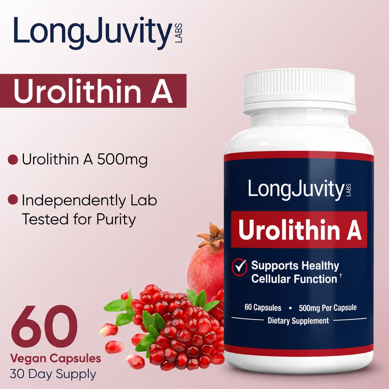 LongJuvity Labs Urolithin A Supplement (500mg), 60 Capsules