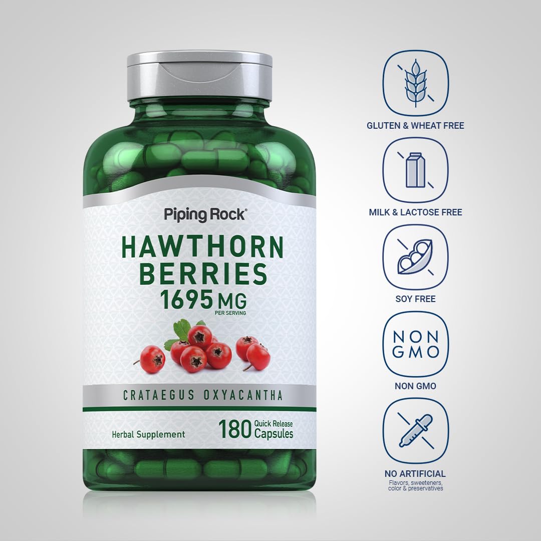 Piping Rock Hawthorn Berry Supplement Capsule, 180 Capsules
