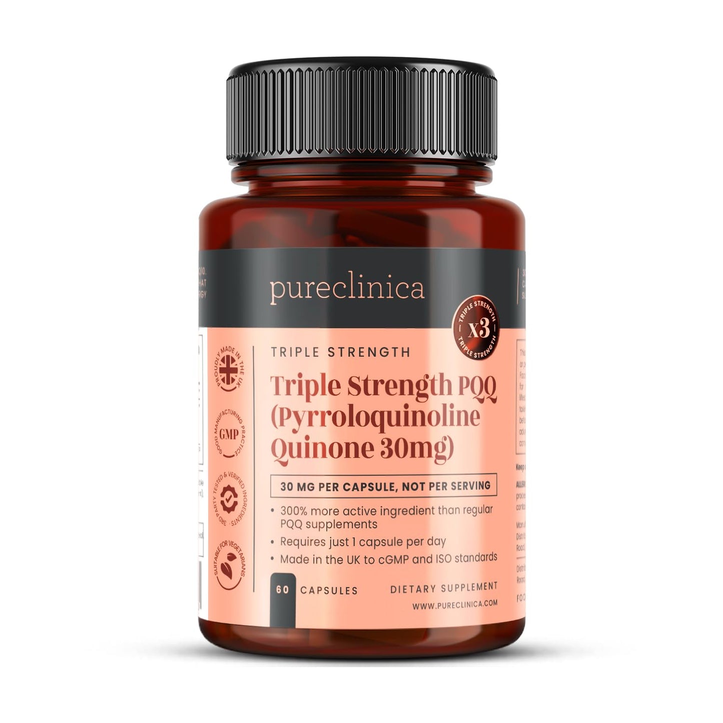 PureClinica PQQ Triple Strength Veggie Caps, 60 Count