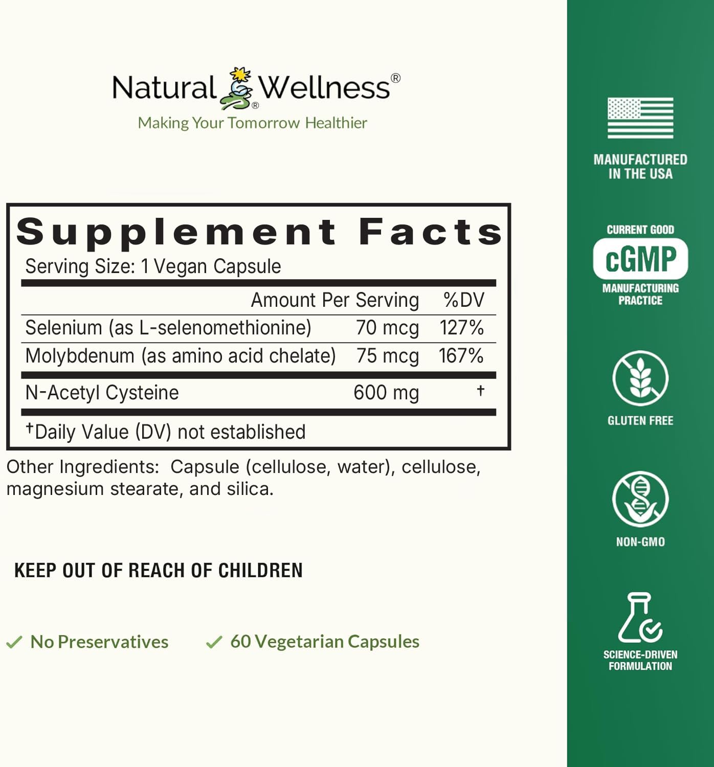 Natural Wellness NAC Plus 600mg Capsule, 60 Capsules