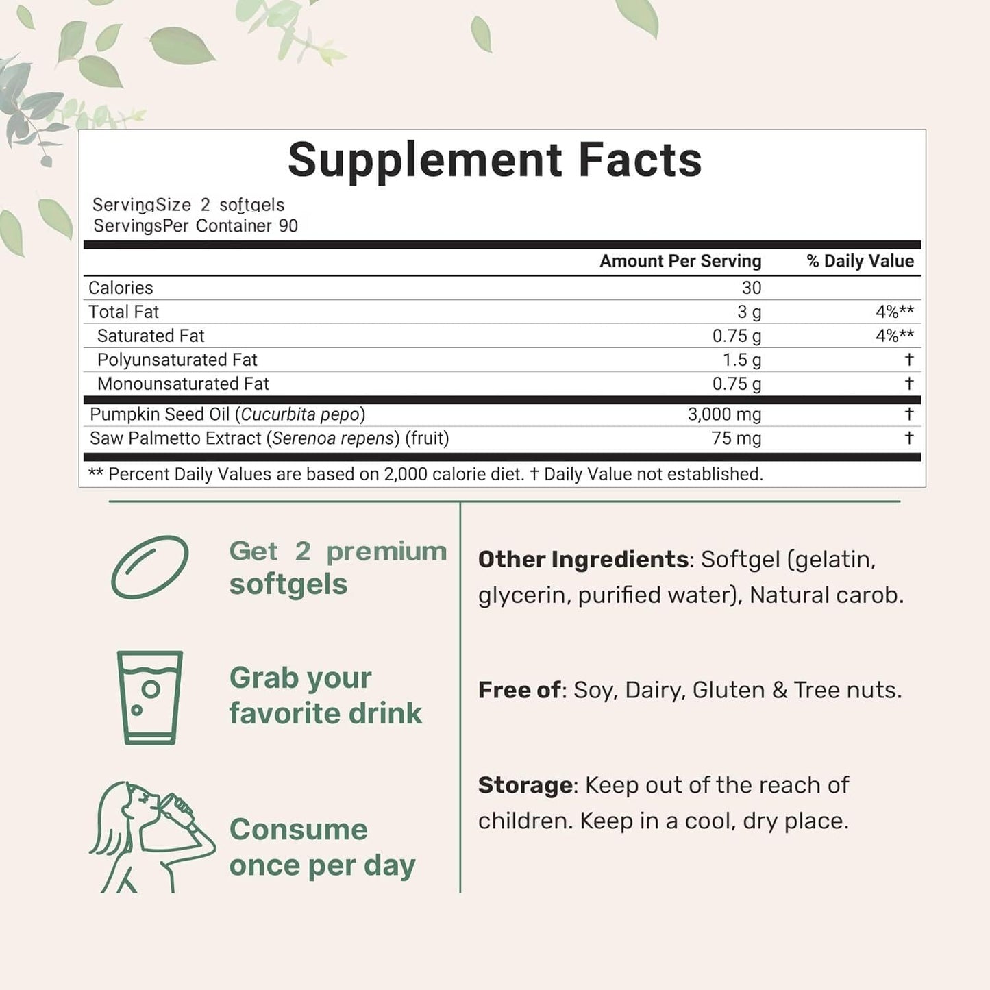 HWAXIGO Pumpkin Seed Oil with Saw Palmetto Softgels 180 Count