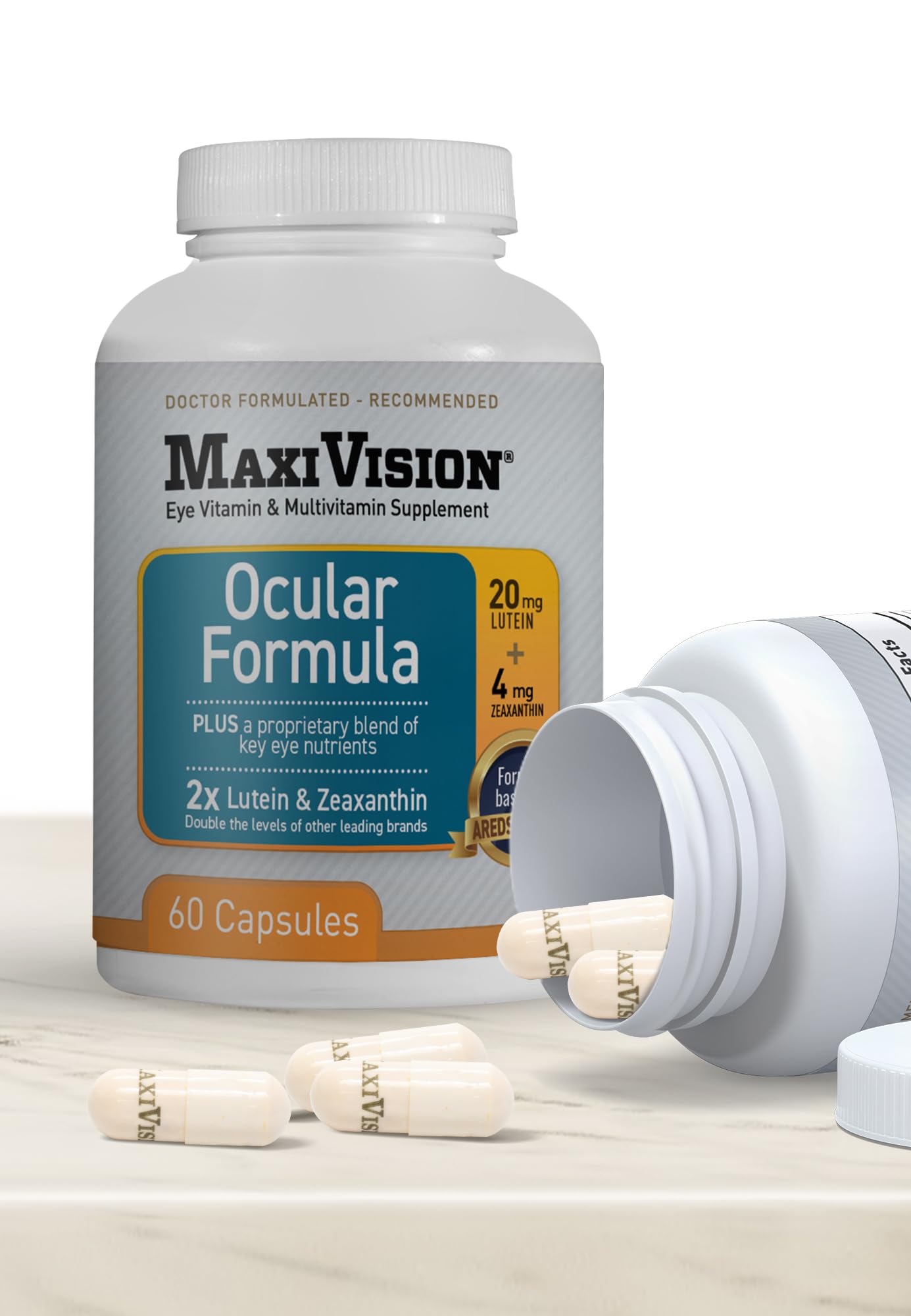 MaxiVision Ocular Formula - AREDS2 - Eye Vitamins & Multivitamin - Lutein and Zeaxanthin, 60 Capsules