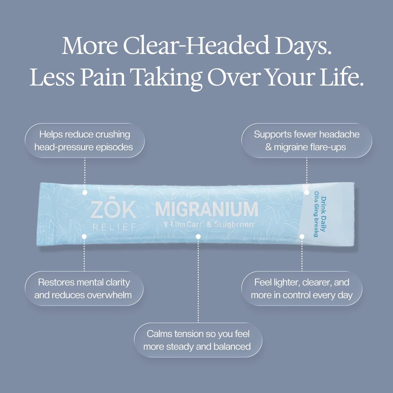 Migranium Daily Nervous System Support Magnesium Glycinate Powder, 400mg, 30 Travel Sachets