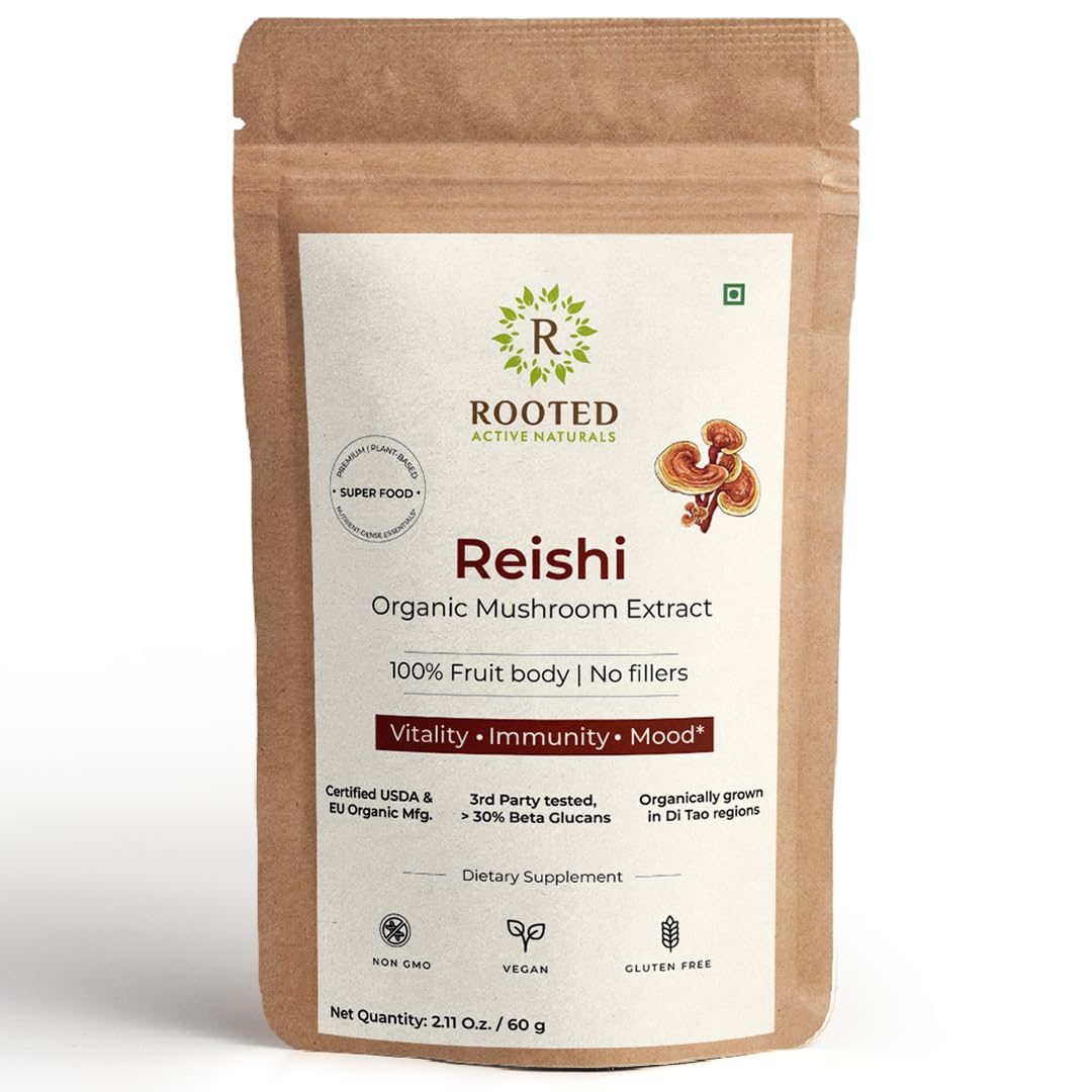 Rooted Active Naturals Reishi Mushroom Extract Powder 2.12 Ounce