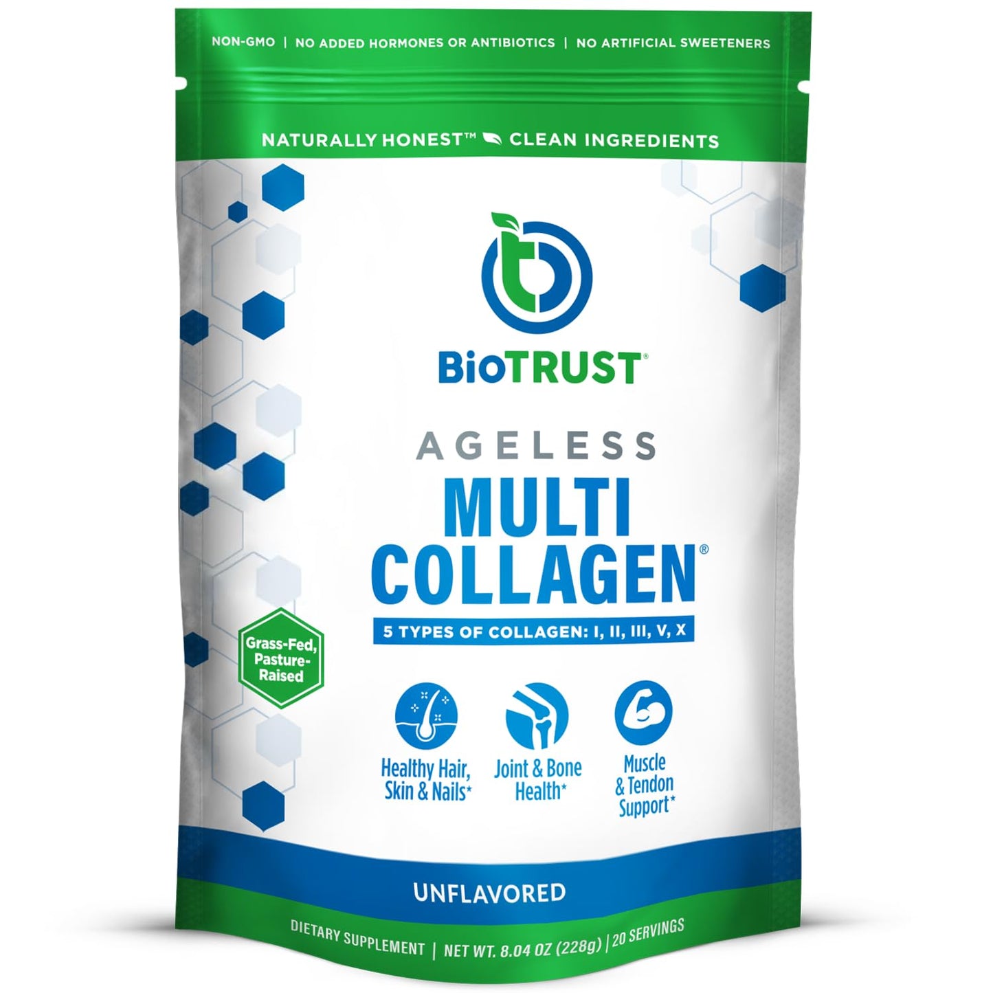 BioTrust Ageless Multi Collagen Peptides Powder 8.04 oz, 20 Servings