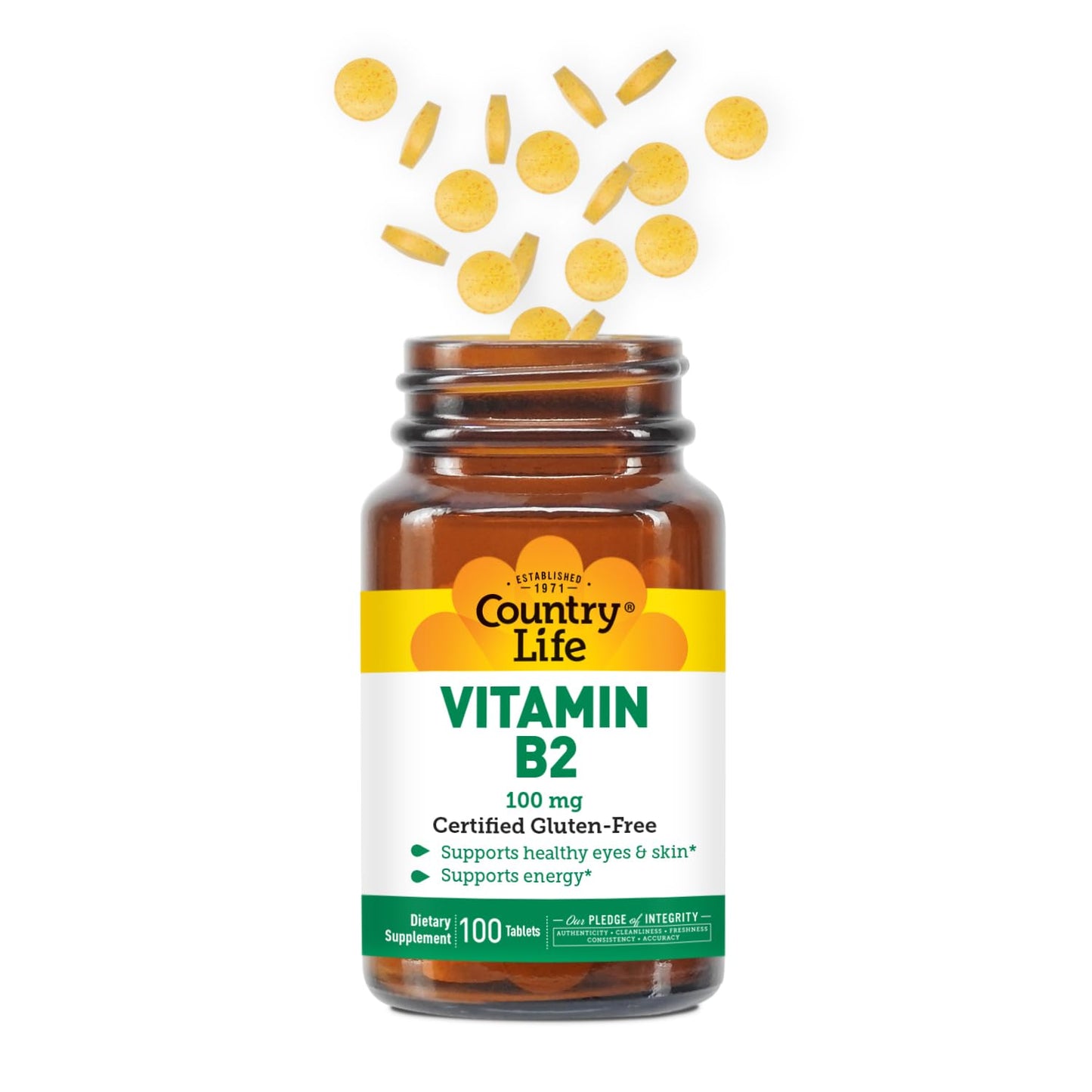 Country Life Vitamin B2 100mg Riboflavin Tablet, 100 Count
