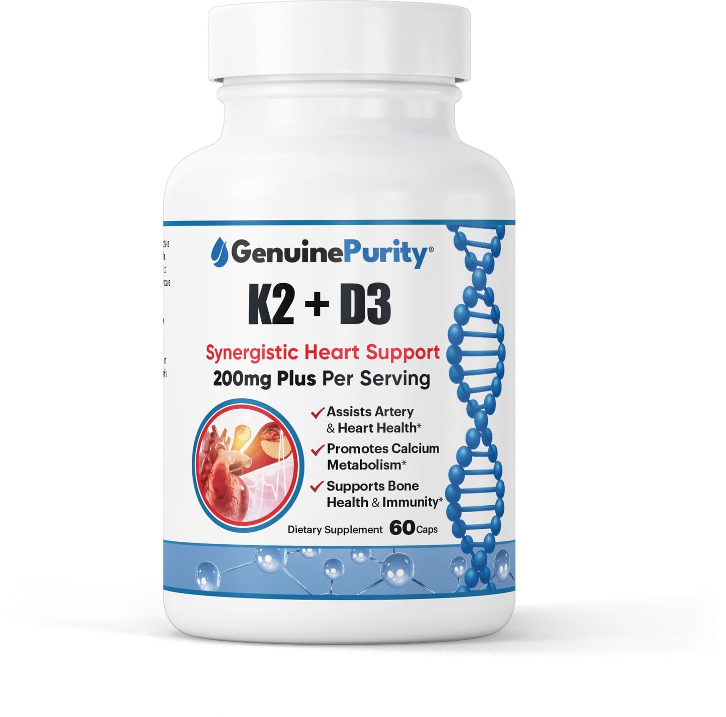 GenuinePurity D3 K2 Vitamin Supplement with BioPerine Capsules 60 Count